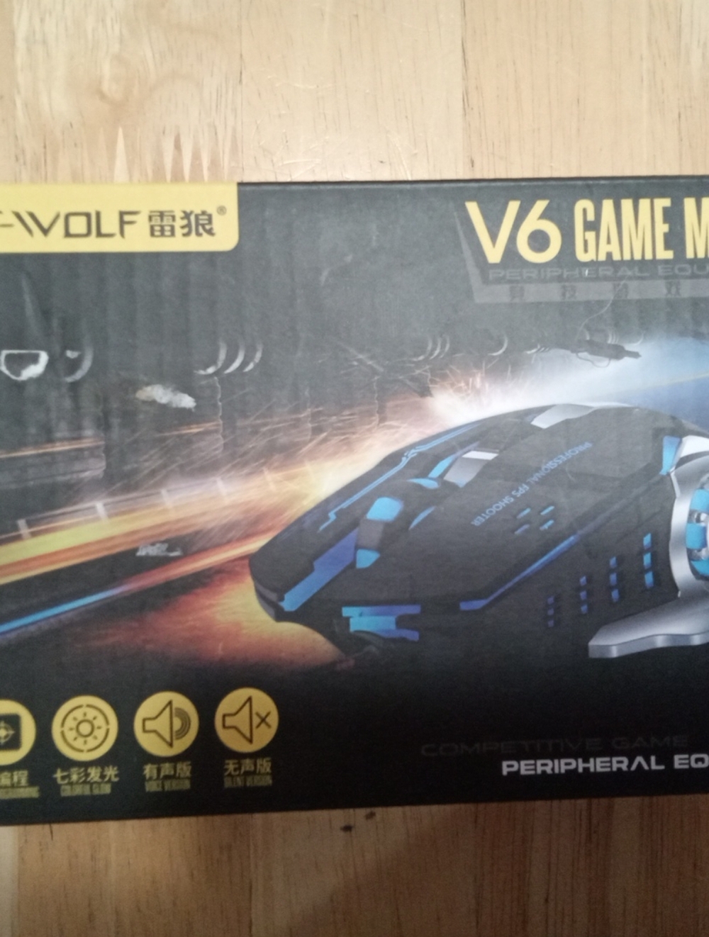 T WOLF V6 Gaming Mouse - Black & Blue LED Accent